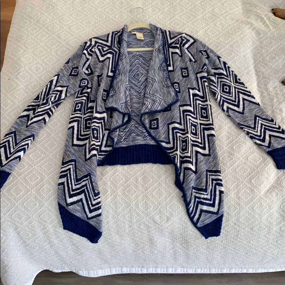 Blue and white cardigan